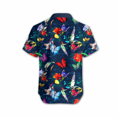 Bláth Butterly Ar Dhearadh Gorm Dorcha Léine Haváís, Haváis Don Bronntanas