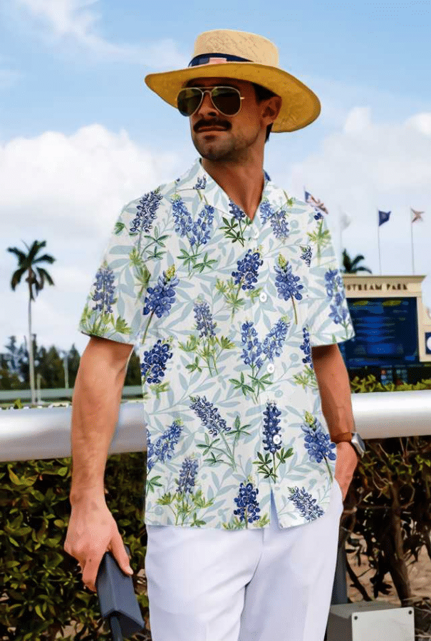 Chicago Bluebonnet Flag And Leaves Pattern Hawaiian Shirt, Hawaiian For Gift