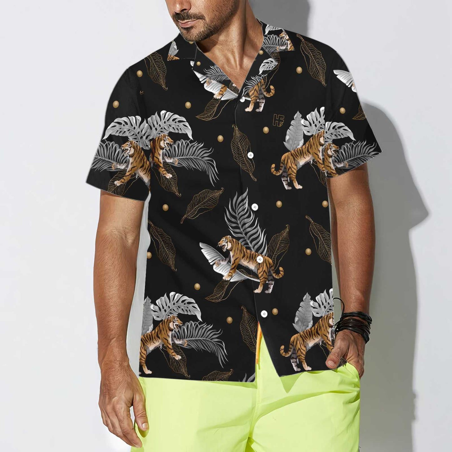 Nice Tiger With Palm Leaves Design Hawaiian Shirt,Hawaiian Shirt Gift, Christmas Gift