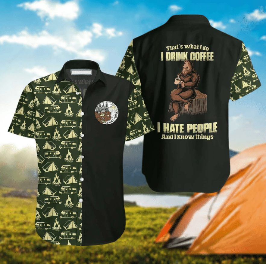 l Drink Coffee & Hate People Pattern Hawaiian Shirt,Hawaiian Shirt Gift, Christmas Gift