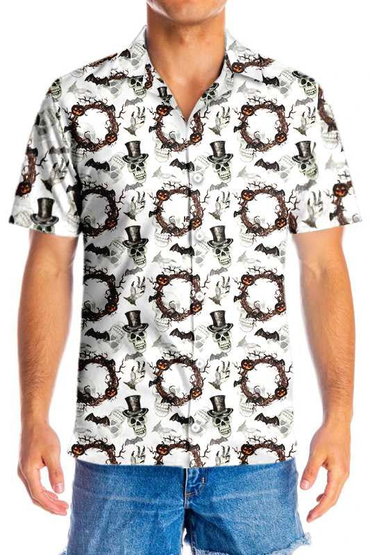 Oíche Shamhna Fhéile Le Cloigeann Duine Uasal Léine ildaite Haváís, Bronntanas Léine Haváí, Bronntanas Nollag