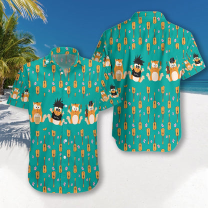 Cat Greannmhar le Cúlra Turquoise Ukulele Beag bídeach Léine Haváís, Bronntanas Léine Haváís, Bronntanas Nollag