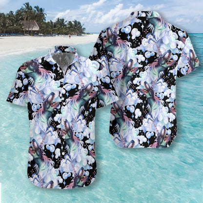 Dineasár Unicorn T-Rex Dearadh Aisling Téama Dubh Léine Haváís, Bronntanas Léine Haváís, Bronntanas Nollag