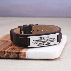 To Our Son - We Believe In You Men's Leather Bracelet