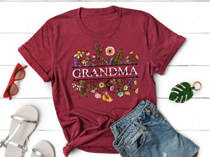 Personalized Grandma T-shirts, Custom Name Shirts, Wildflower Gifts Shirts, Grandma Garden