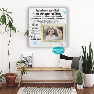 Death changes everything, time changes nothing Memorial Picture Frame - Keepsake Plaque That Holds a custom Photo - Sympathy Gift to Tribute The Loss of a Loved One