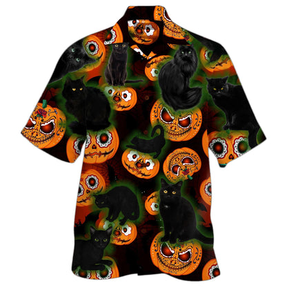 Black Cat Pumpkin Horror Halloween Hawaiian Shirt ,Hawaiian For Gift