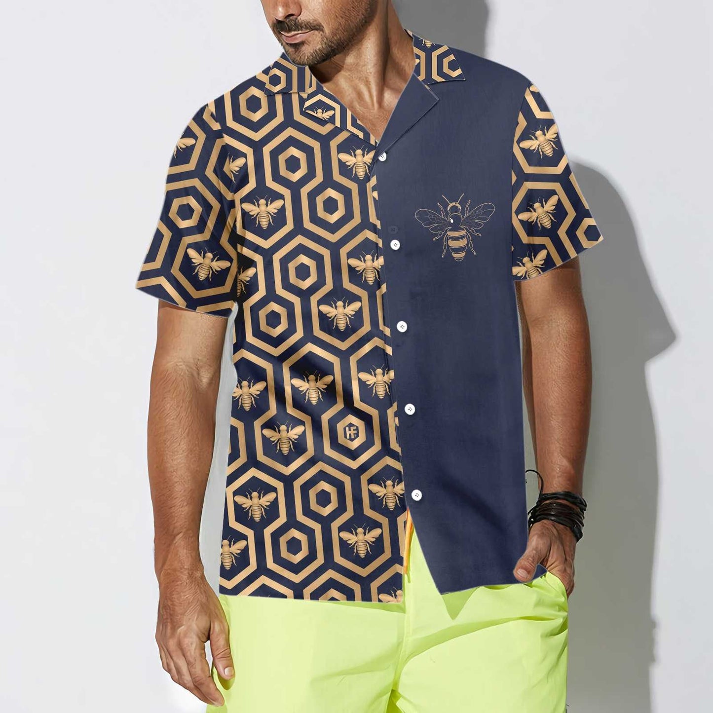 Dearadh Heicseagán Clasaiceach Hive Bee Hive Léine Haváís, haváís le haghaidh bronntanais