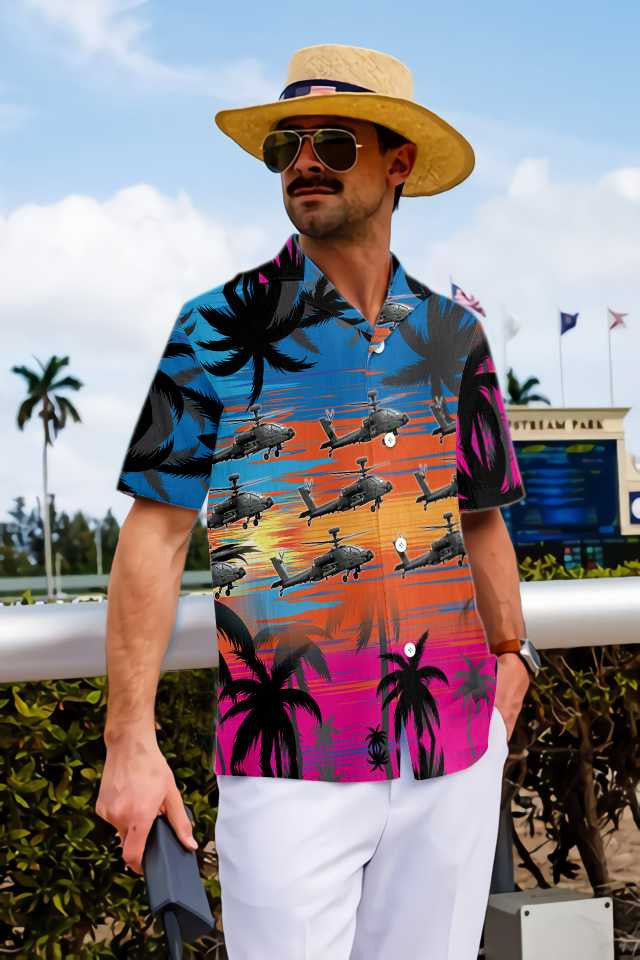 Great Helicopter Flies Dawn Sky Hawaiian Shirt,Hawaiian Shirt Gift, Christmas Gift
