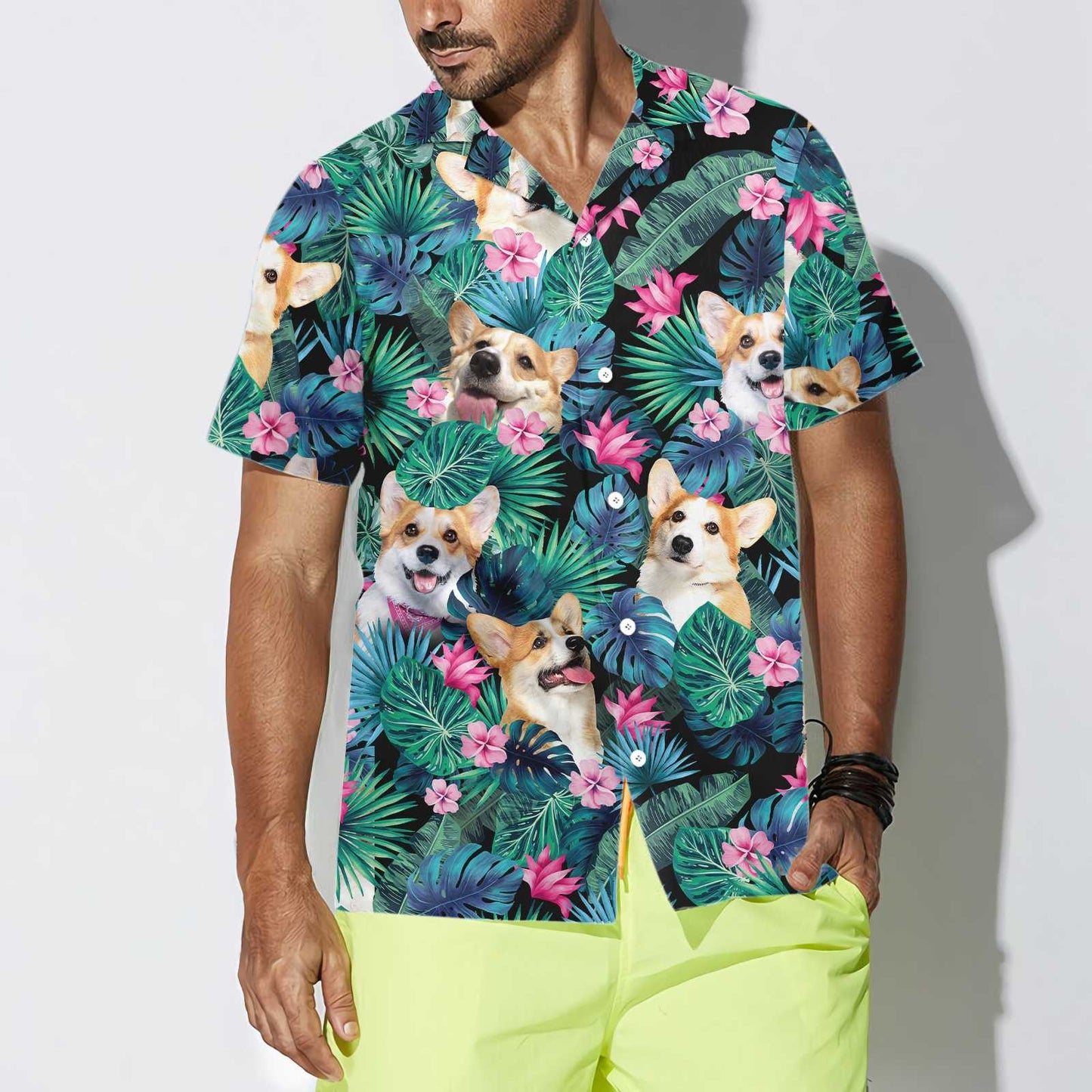 Nature's Beauty Tropical Corgi Dog Design Hawaiian Shirt,Hawaiian Shirt Gift, Christmas Gift
