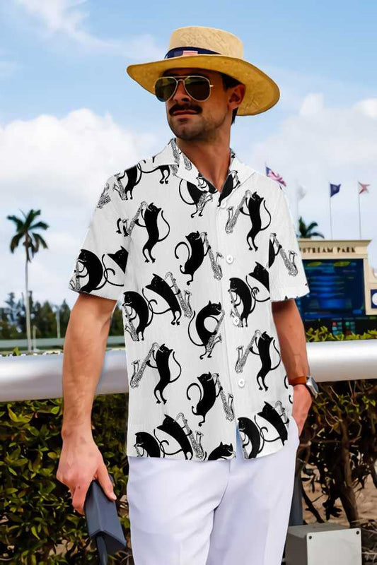 Cool Cats Play Saxophone Hawaiian Shirt,Hawaiian Shirt Gift, Christmas Gift