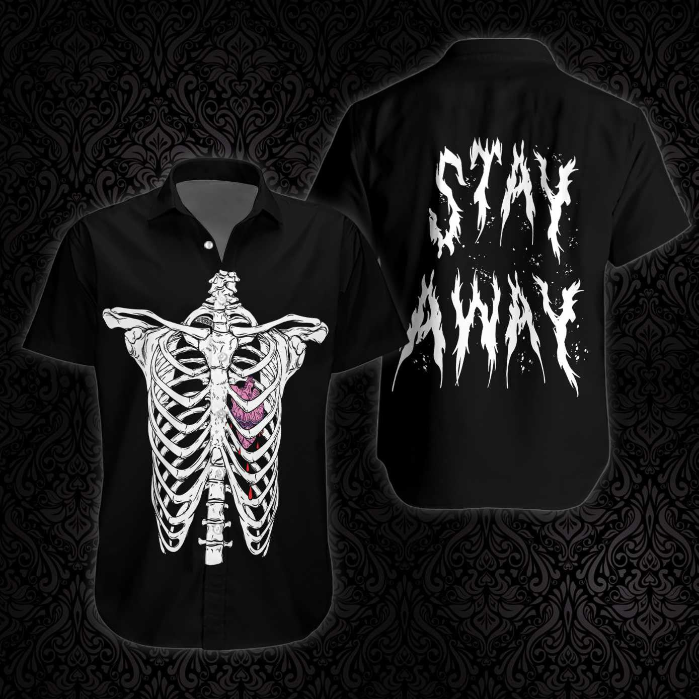 Rib Cage With Broken Heart Goth Design Hawaiian Shirt, Hawaiian Shirt Gift, Christmas Gift