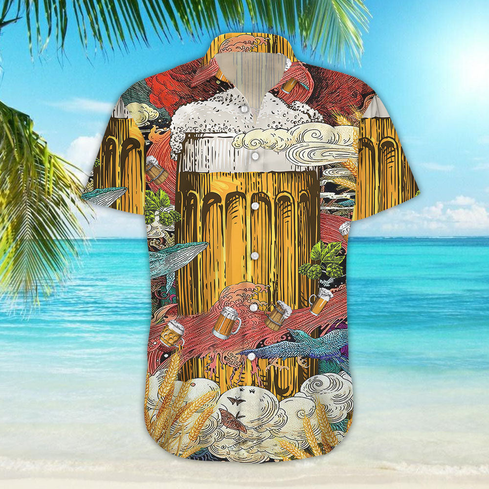 Beer Hawaiian Shirt - Beer Cup In Ocean Red Blue Hawaiian Aloha Hawaii Shirt - Hawaii Themed Gifts,Hawaiian Shirt Gift, Christmas Gift