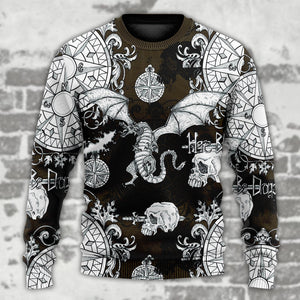 Dragon Flying With Skull Gothic Style Ugly Christmas Sweater, Christmas Gift, Gift Christmas 2024