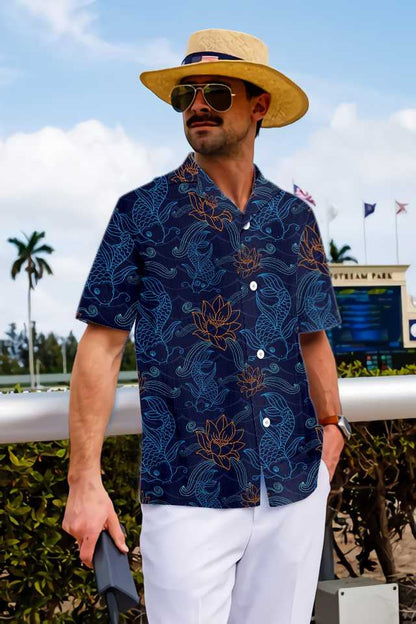 Koi Fish And Lotus Pattern Hawaiian Shirt, Hawaiian For Gift
