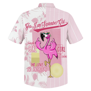 Flamingo September Girl Pattern Design Hawaiian Shirt,Hawaiian Shirt Gift, Christmas Gift