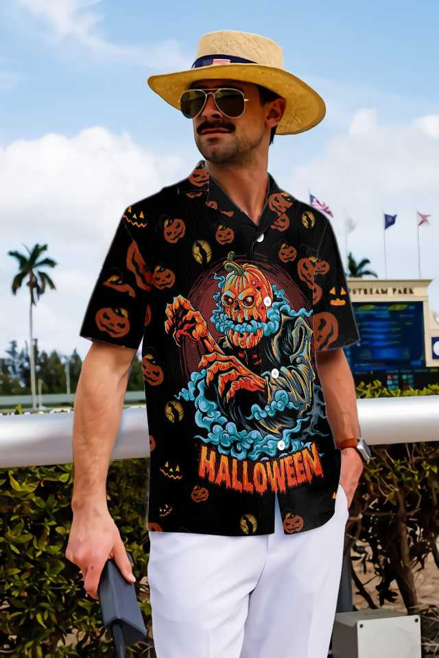 Scary Pumpkin For Halloween Night Pattern Hawaiian Shirt,Hawaiian Shirt Gift, Christmas Gift