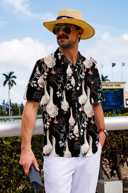 Seamless Gooses On Black Design Hawaiian Shirt, Hawaiian Shirt Gift, Christmas Gift