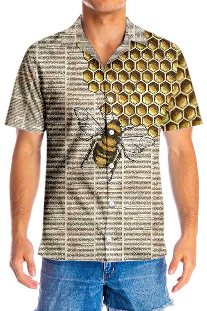 Vintage Honey Bee Design Hawaiian Shirt Magazine Background,Hawaiian Shirt Gift, Christmas Gift