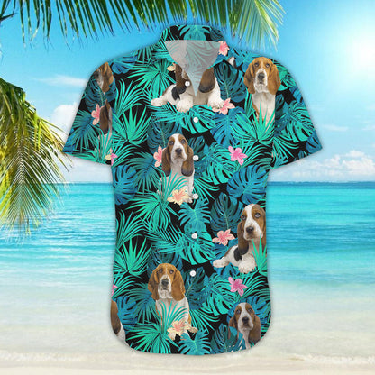 Basset Hound Hawaiian Shirt - Green Tropical Dog Hawaiian Shirt - Unique Gifts From Hawaii ,Hawaiian Shirt Gift, Christmas Gift
