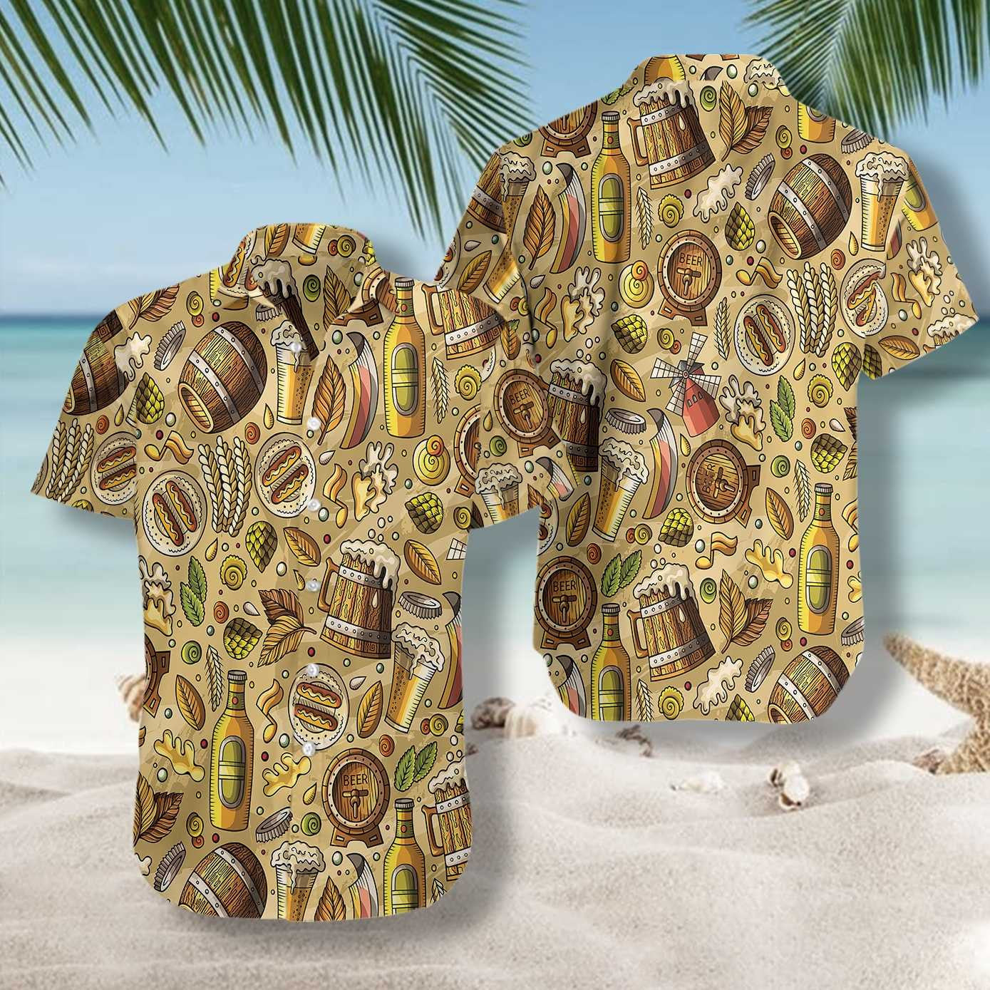 Beer Fest Seamless On Beige Skin Pattern Hawaiian Shirt, Hawaiian Shirt Gift, Christmas Gift