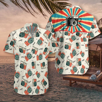 Vintage Camera Cute Design White Background Hawaiian Shirt,Hawaiian Shirt Gift, Christmas Gift