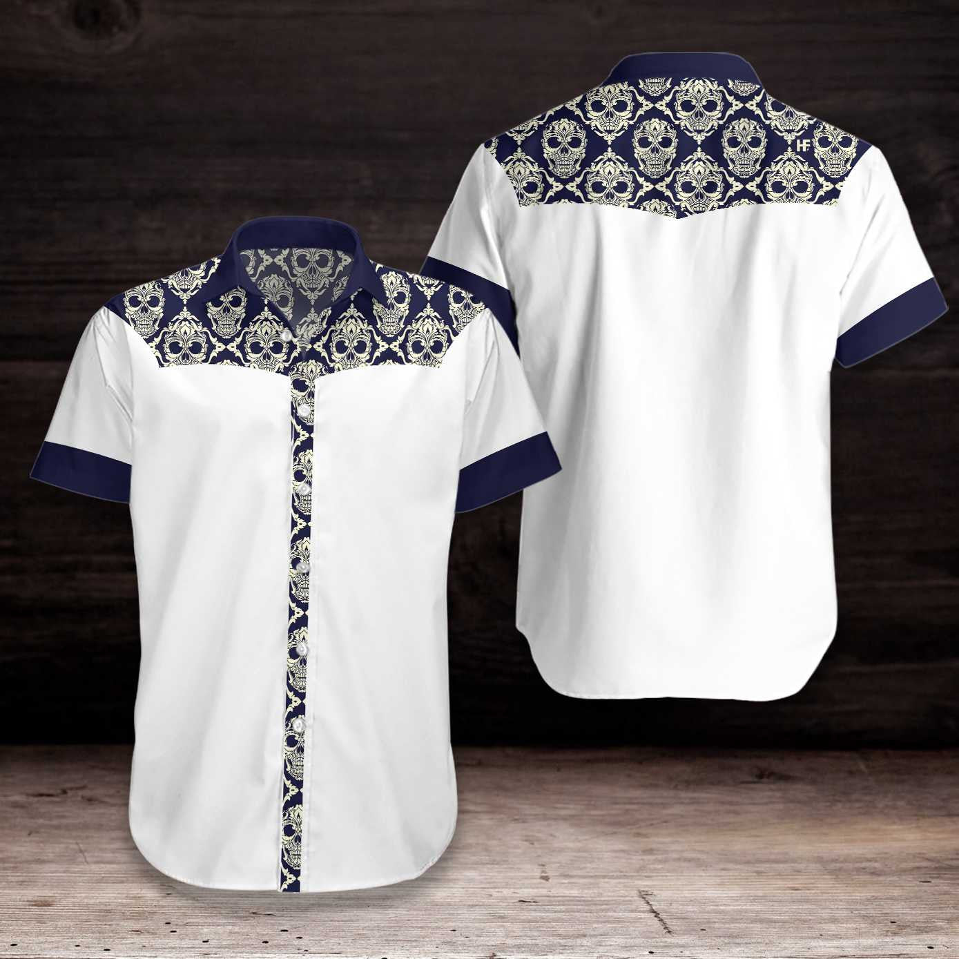 Patrún Gan uaim Cloigeann Ornáideach Dearadh Gorm Agus Bán Léine Haváís, Bronntanas Léine Haváís, Bronntanas Nollag