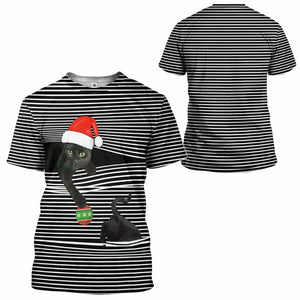 3D Black cat at Christmas Custom Tshirt Apparel