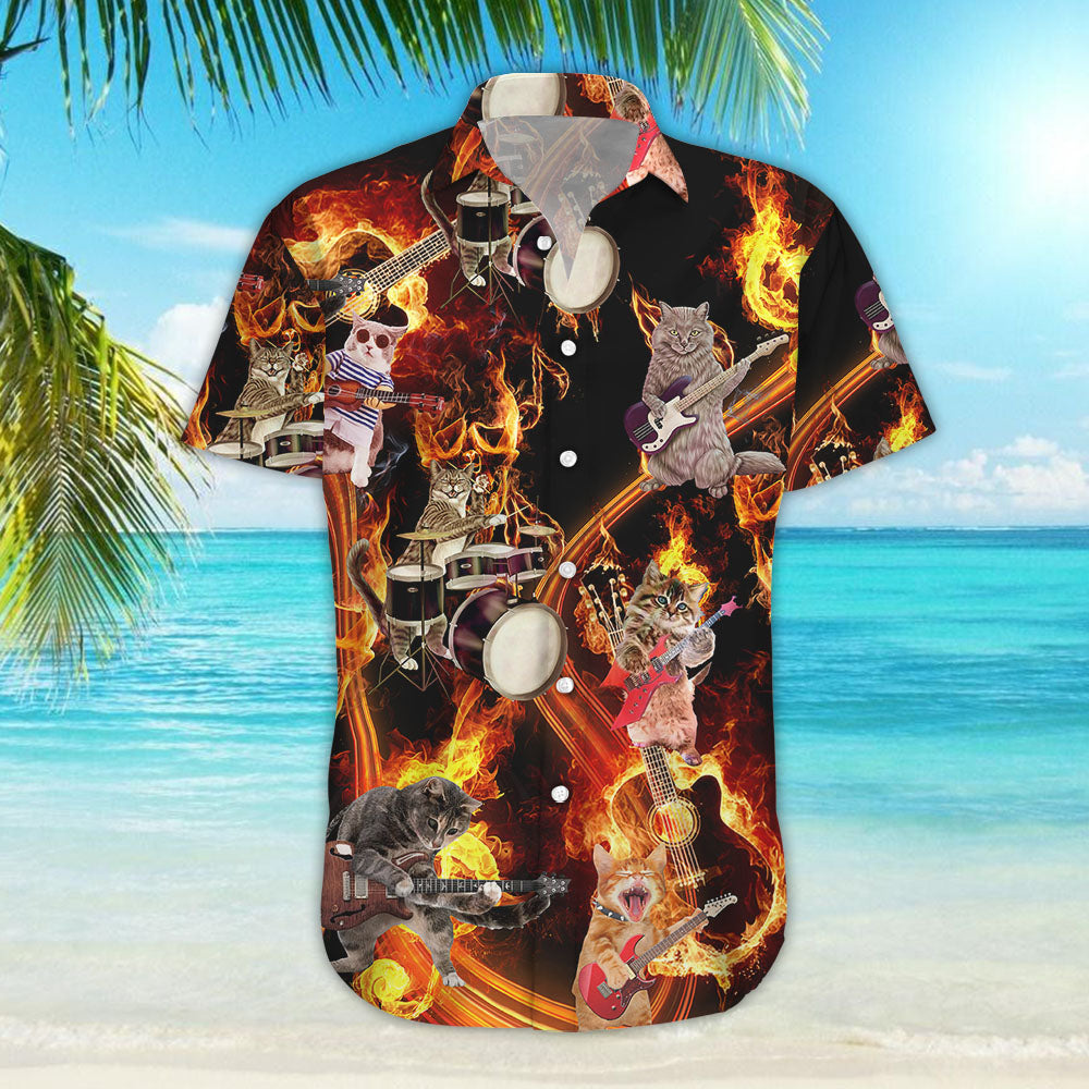 Cat Themed Hawaiian Shirt - Cats Play Musical Instruments Hawaiian Shirt - Good Presents For Cat Lovers_Hawaiian Shirt Gift, Christmas Gift