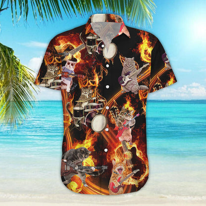 Cat Themed Hawaiian Shirt - Cats Play Musical Instruments Hawaiian Shirt - Good Presents For Cat Lovers_Hawaiian Shirt Gift, Christmas Gift