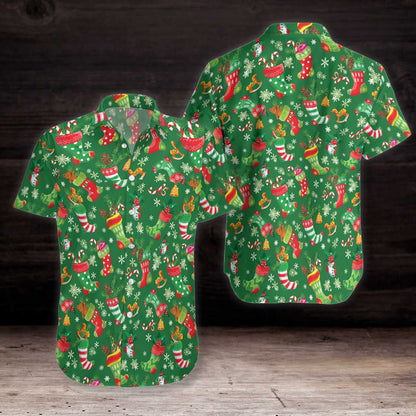 Merry Christmas With Green Background Pattern Hawaiian Shirt,Hawaiian Shirt Gift, Christmas Gift