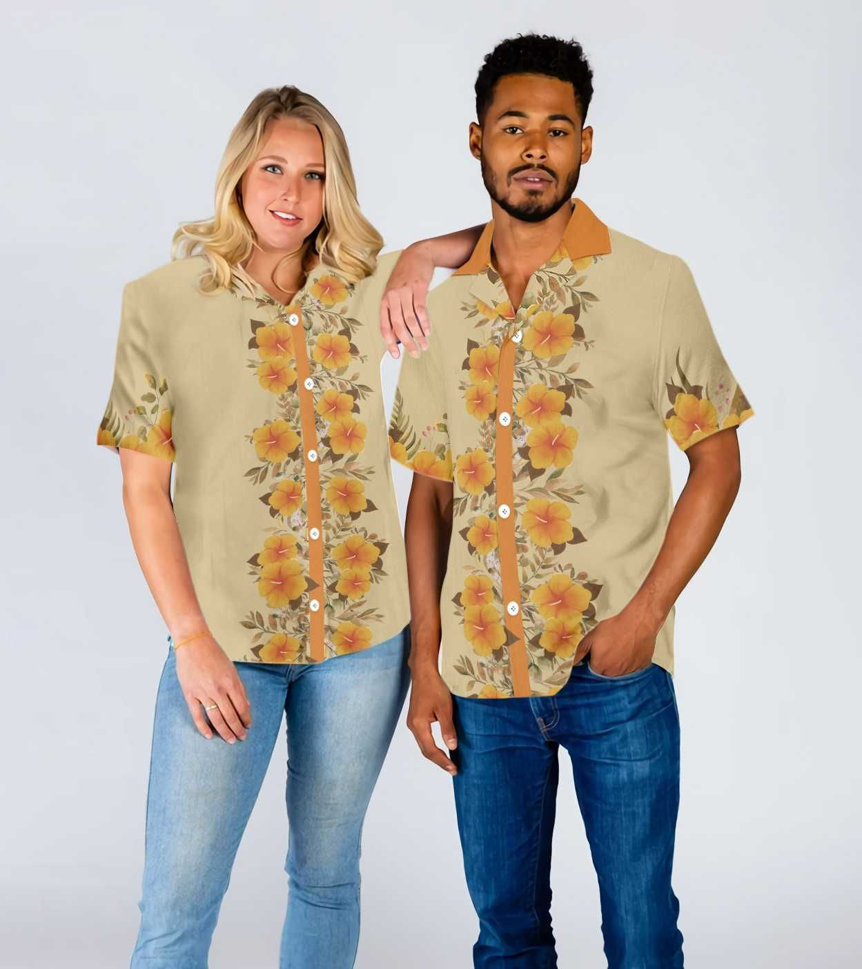 Orange And Yellow Hibiscus Custom Name Hawaiian Shirt,Hawaiian Shirt Gift, Christmas Gift