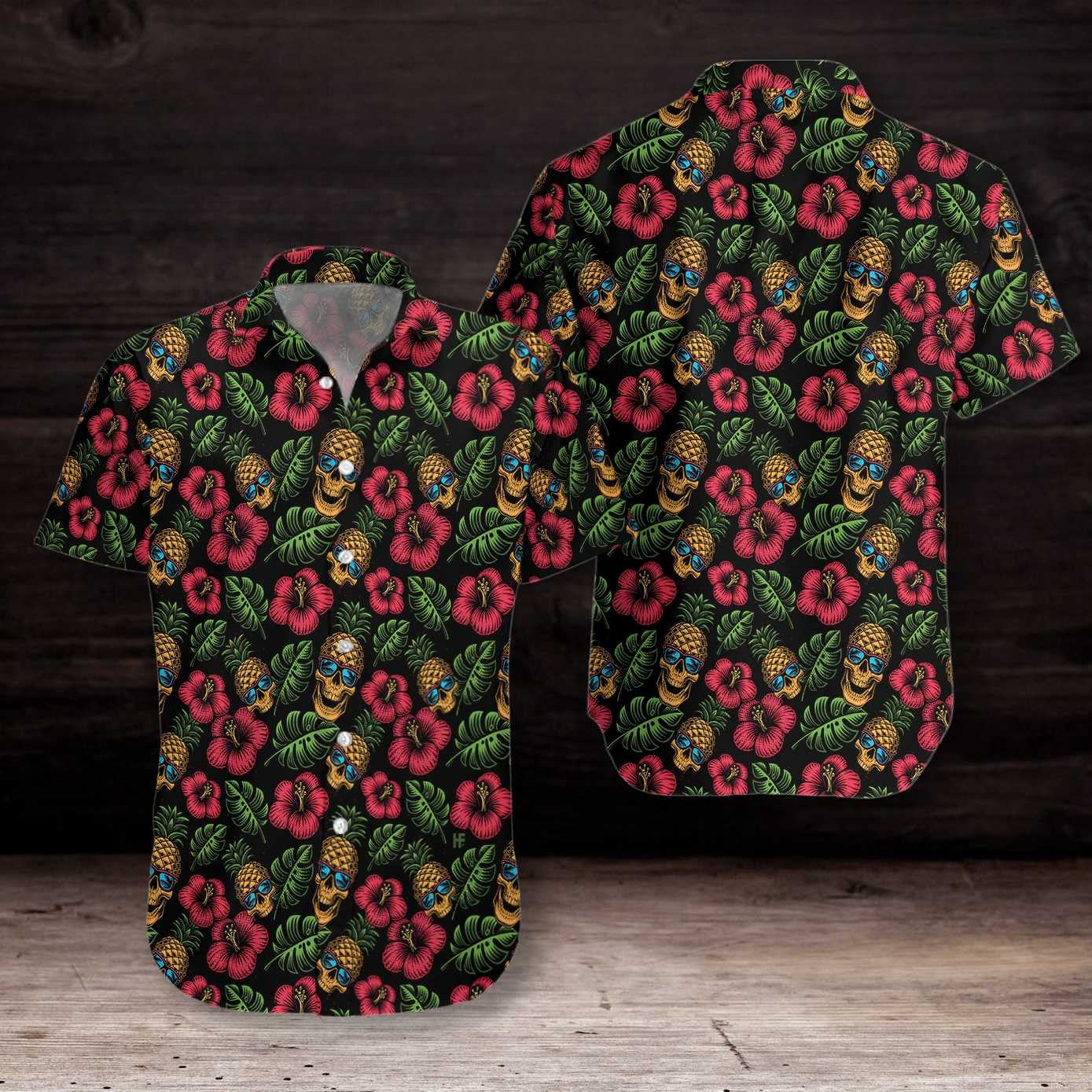 Patrún Súile Gorma Skulls Agus Pineapples Dearadh Nice Léine Haváís, Bronntanas Léine Haváís, Bronntanas Nollag