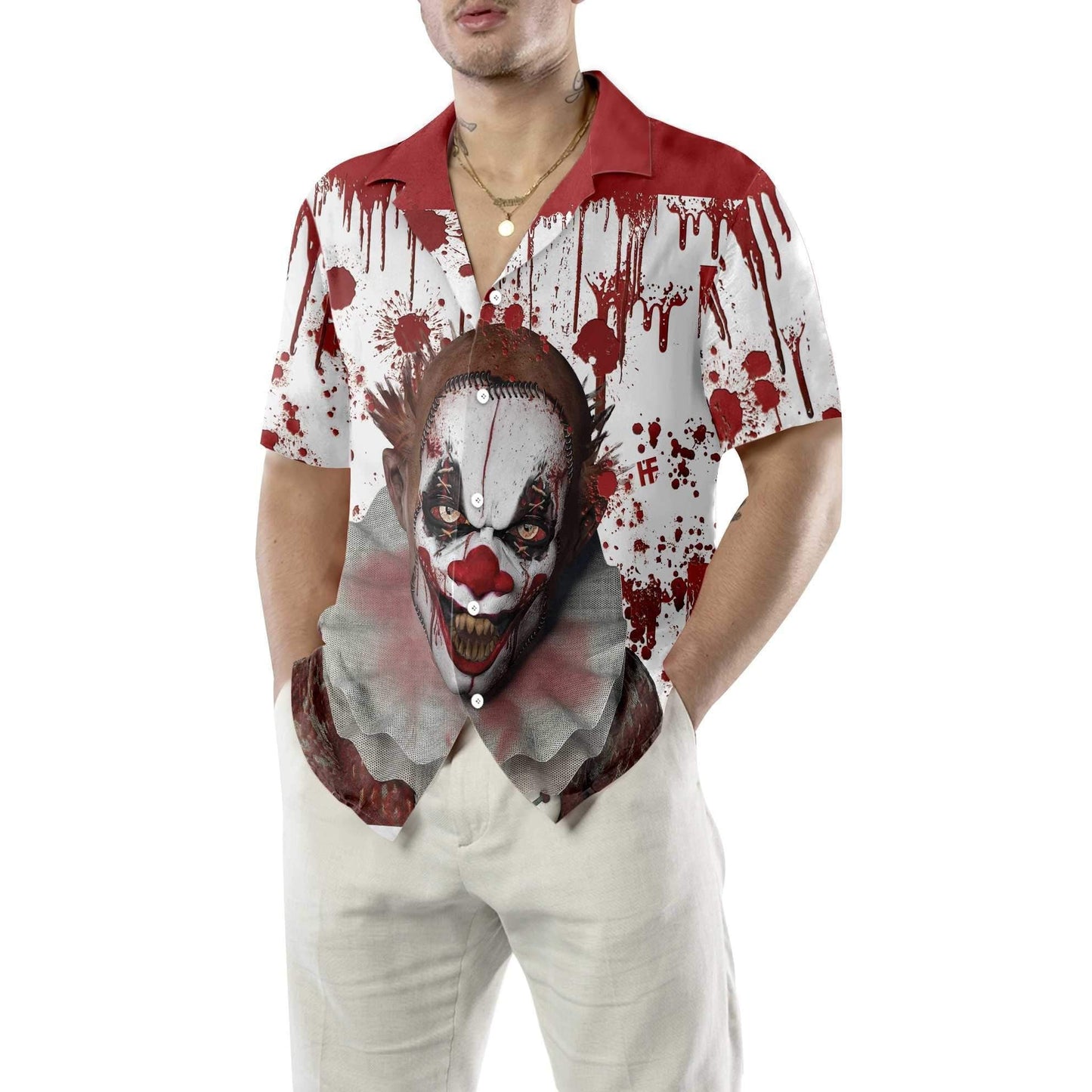 Aghaidheanna Scary Oíche Shamhna Clóirtheach Le Patrún Fola Dearadh Léine Haváís, Bronntanas Léine Haváís, Bronntanas Nollag