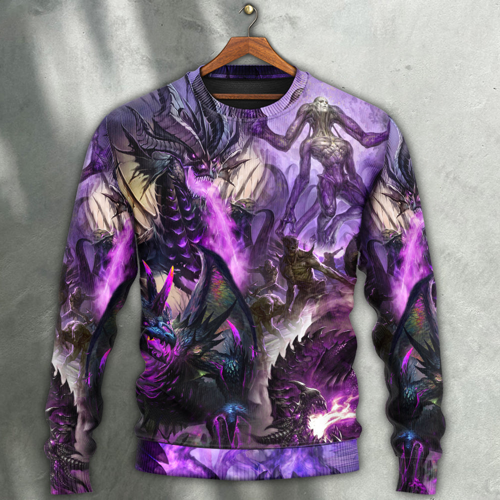 Dragon Purple Skull Monster Lightning Fight Art Style Ugly Christmas Sweater, Christmas Gift, Gift Christmas 2024