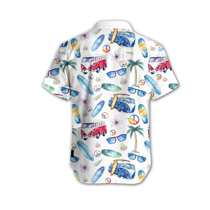 Adorable Hippie Car Beach Design Hawaiian Shirt, Hawaiian For Gift