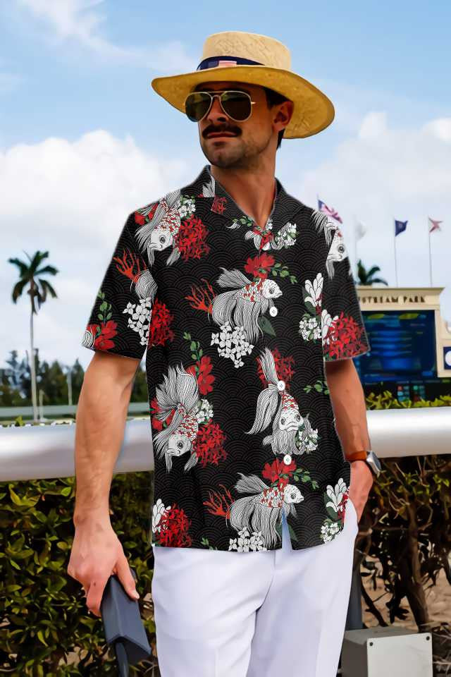 Koi Fish And Flowers Pattern Hawaiian Shirt, Hawaiian For Gift