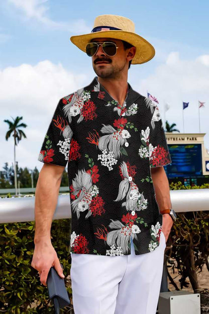 Koi Fish And Flowers Pattern Hawaiian Shirt, Hawaiian For Gift