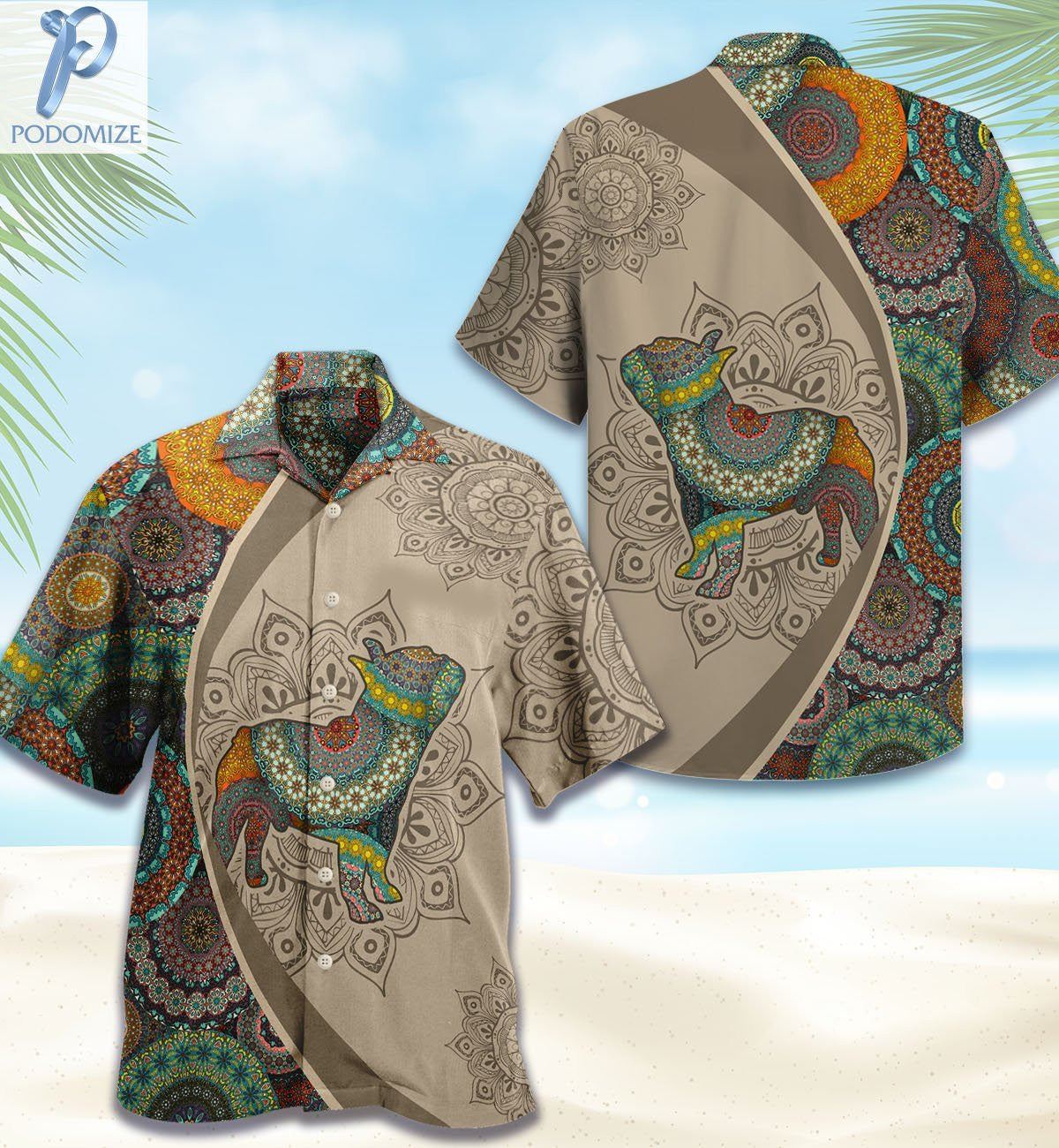 Brown French Bulldog Mandala Pattern Hawaiian Shirt, Hawaiian For Gift