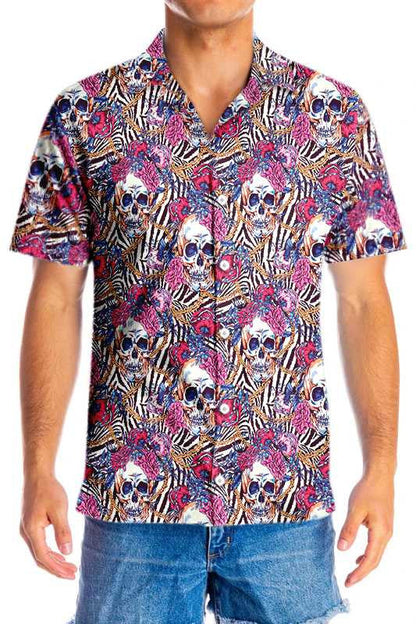 Cool Skull With Roses On Zebra Design Hawaiian Shirt, Hawaiian Shirt Gift, Christmas Gift