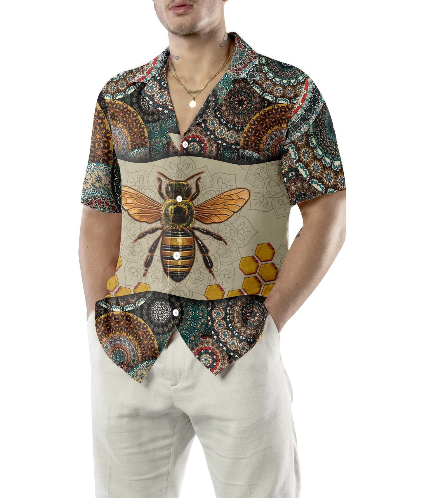 Tribal Beauty Boho Mandala Bee Design Hawaiian Shirt,Hawaiian Shirt Gift, Christmas Gift