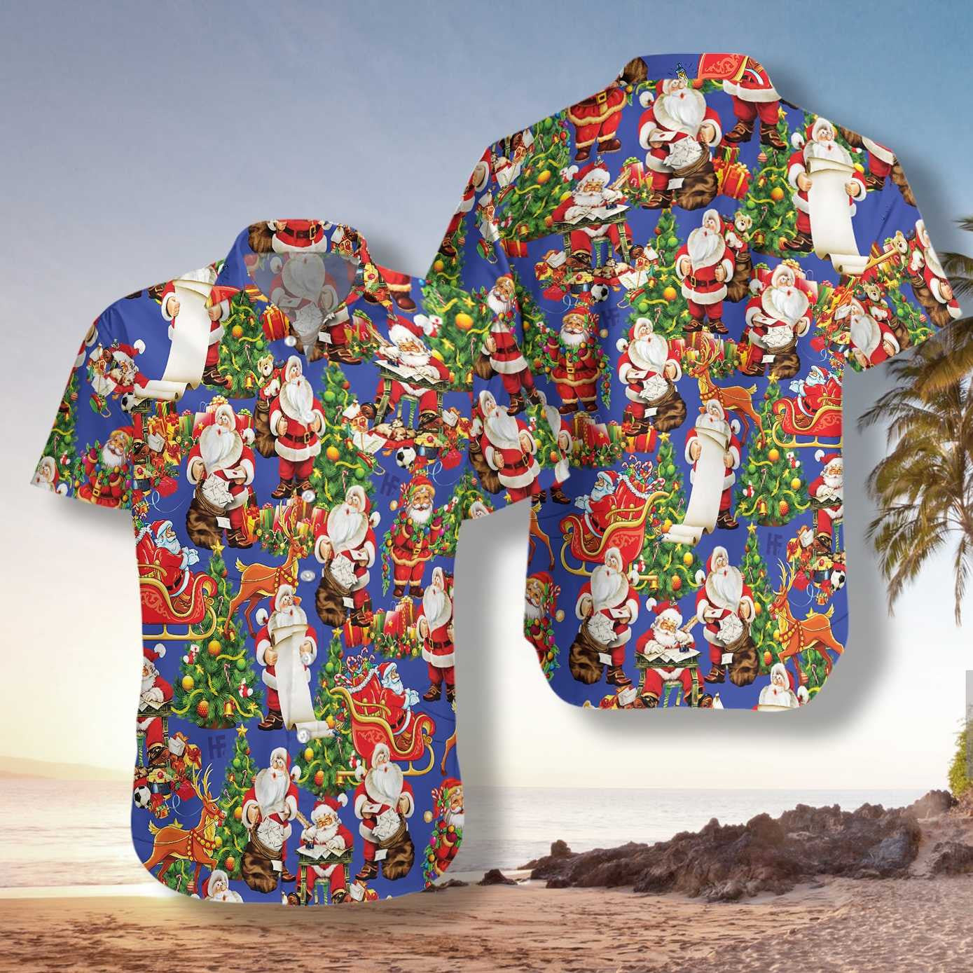 Blue Violet Design Hawaiian Shirt Merry Christmas Santa Claus, Hawaiian Shirt Gift, Christmas Gift