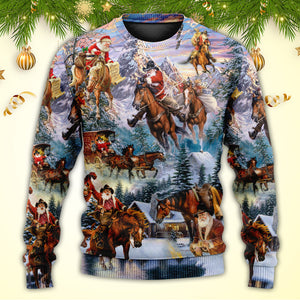 Christmas Santa Claus Riding Horse Snow Mountain Art Style Ugly Christmas Sweater, Christmas Gift, Gift Christmas 2024