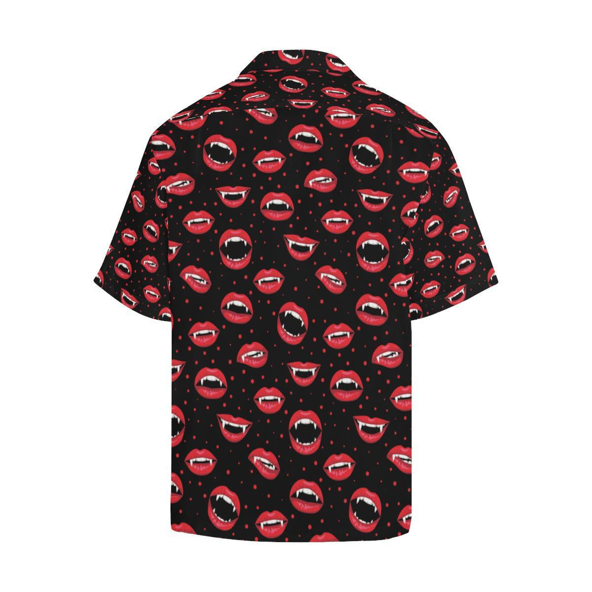 Halloween Lips And Fangs On Black Pattern Hawaiian Shirt, Hawaiian Shirt Gift, Christmas Gift
