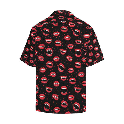 Halloween Lips And Fangs On Black Pattern Hawaiian Shirt, Hawaiian Shirt Gift, Christmas Gift