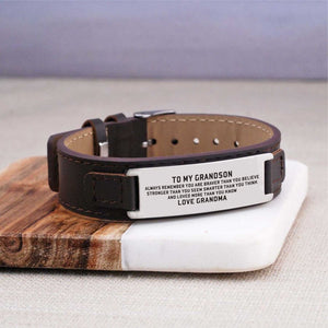 Grandma To Grandson - You Are Loved More Men's Leather Bracelet