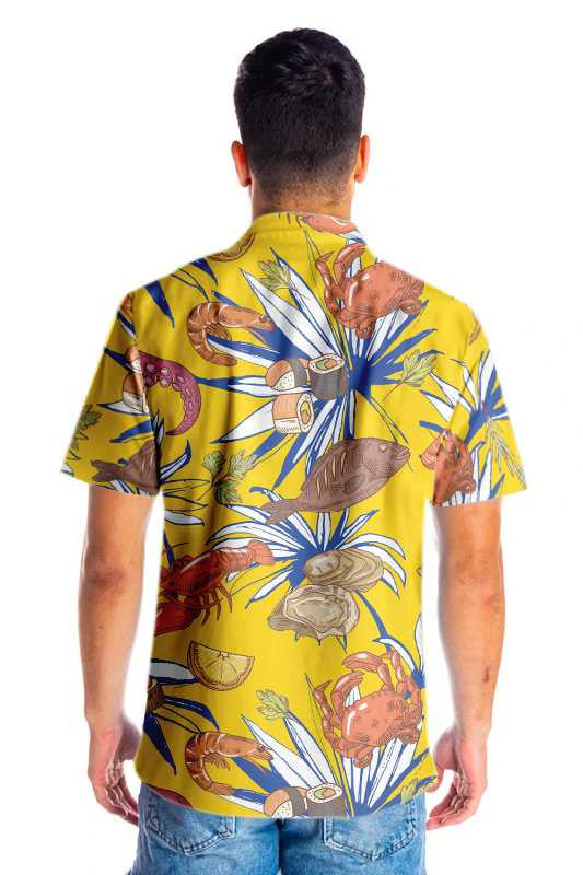 Tropical Floral Seafood On Yellow Design Hawaiian Shirt,Hawaiian Shirt Gift, Christmas Gift