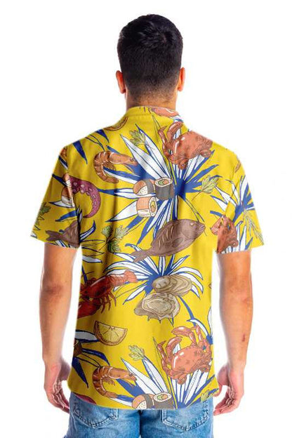 Tropical Floral Seafood On Yellow Design Hawaiian Shirt,Hawaiian Shirt Gift, Christmas Gift