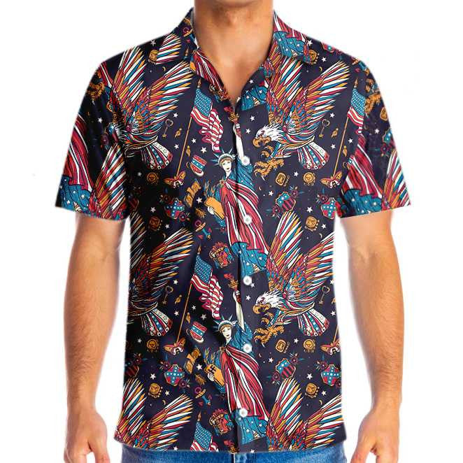 Classic Tattoo Style American Eagle Design Hawaiian Shirt,Hawaiian Shirt Gift, Christmas Gift