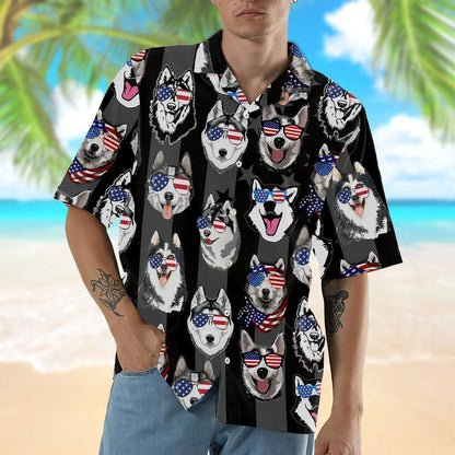 Husky American Seamless Background Design Hawaiian Shirt, Hawaiian For Gift